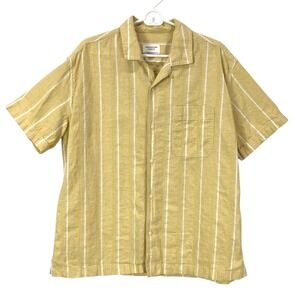 American Eagle Mens Striped Linen Blend Short Sleeve Button Up Shirt Size Medium